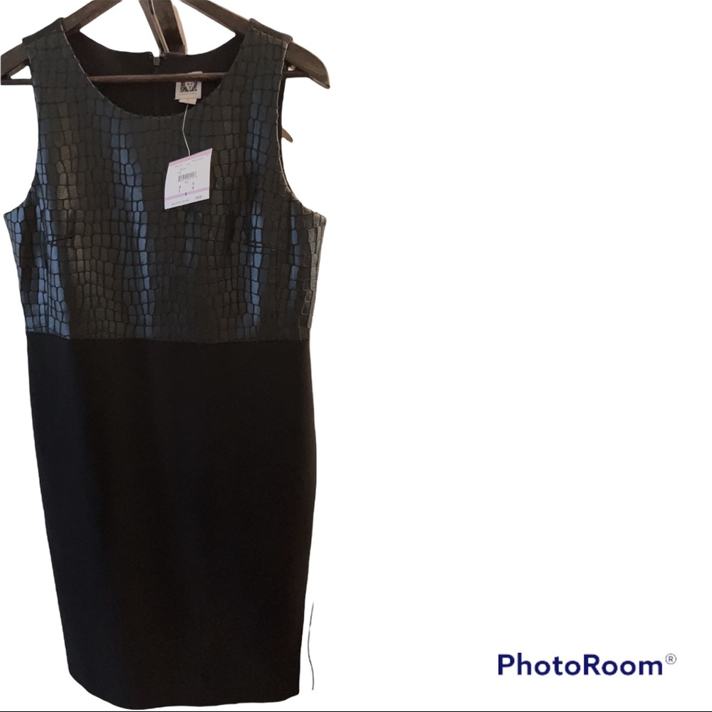 Anne Klein black Sheath dress size 6 Faux Crocodile leather NWT